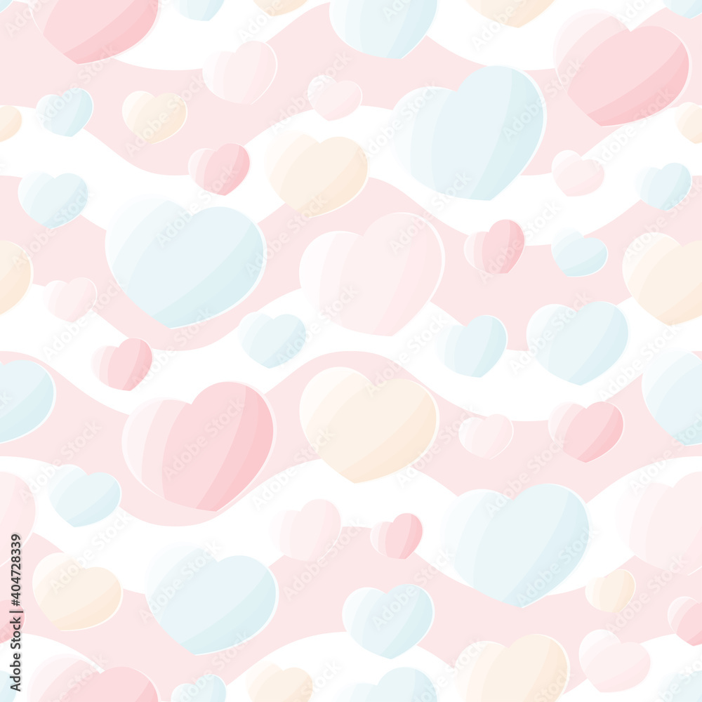 Colorful hearts on pink background seamless pattern