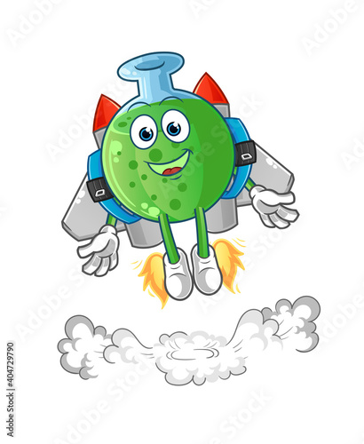 chemical glass with jetpack mascot. cartoon vector
