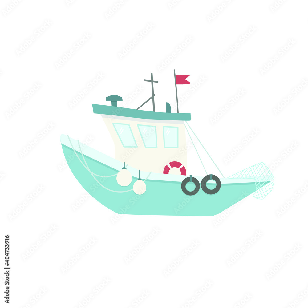Fishing boat flat vector illustration