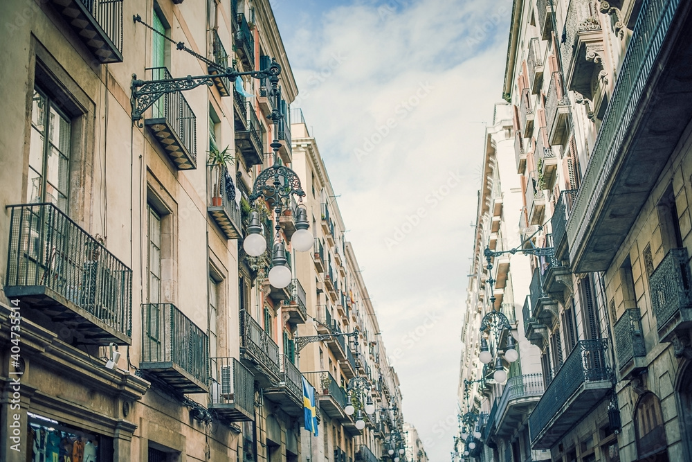 Residential buildings facade in Barcelona, Catalonia, Spain