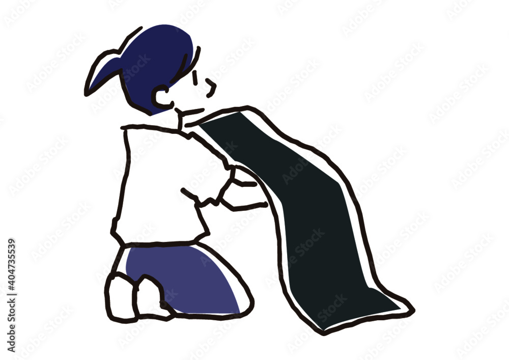 奄美大島紬の体験イラスト　着物を着付けする女性