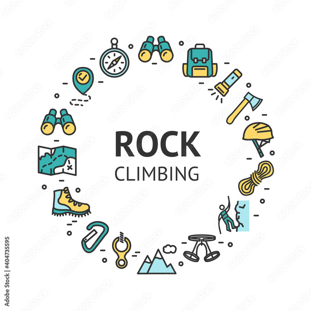 Rock Climbing Round Design Template Contour Lines Icon Concept. Vector
