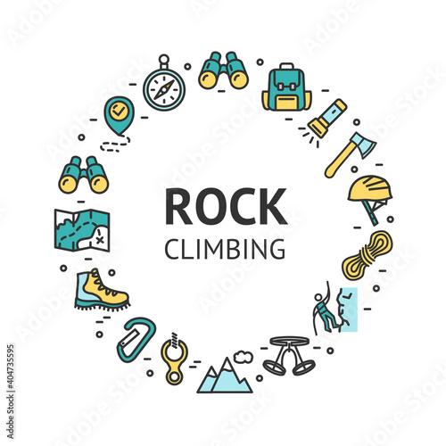 Rock Climbing Round Design Template Contour Lines Icon Concept. Vector