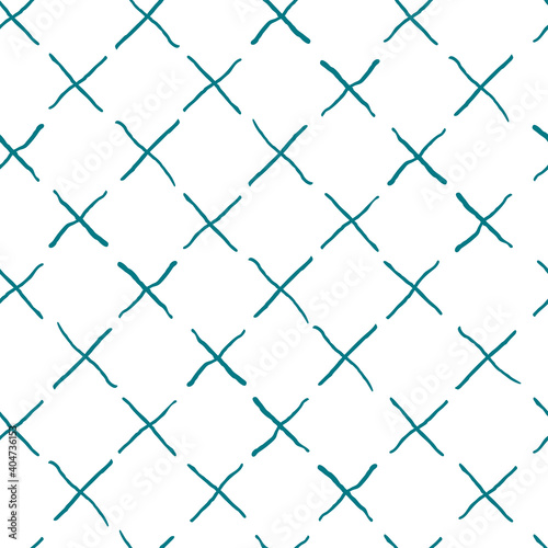 Vector abstract pattern with hand-drawn blue crosses on a white background. Simple seamless illustration for wallpaper, wrapping paper, fabric design