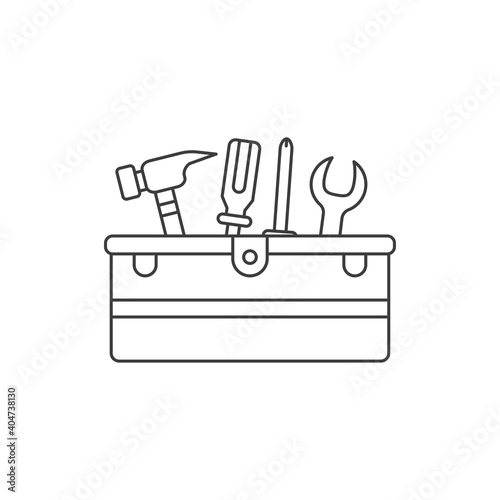 Simple toolbox line art vector illustration isolated on white background. Linear style of toolbox icon
