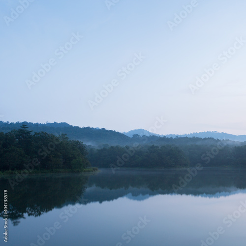 Beautiful nature and fog on the reservoir at Jedkod-Pongkonsao Natural Study in Saraburi Thailand