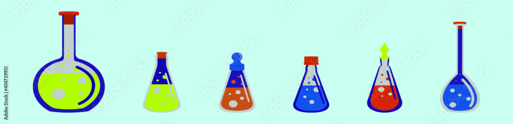 set of flasks with stopper cartoon icon design template with various models. vector illustration isolated on blue background set of flasks with stopper cartoon icon design template with various models. vector illustration isolated on blue background