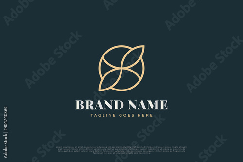 Leaf logo inside circle in line style and abstract concept for your business identity