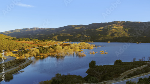 Image of Bouquet Reservoir in the Los Angeles Forest in California. The reservoir is part of the Los Angeles 