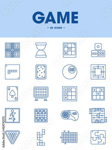 Set of Game Icon In Blue Outline.