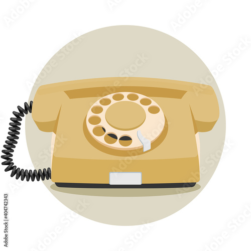 Old rotary telephone icon, vintage wired phone handset, retro phone. Vector illustration