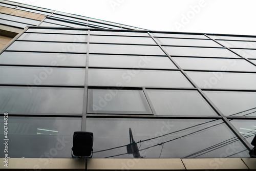 Abstract close up of glass building facade.
