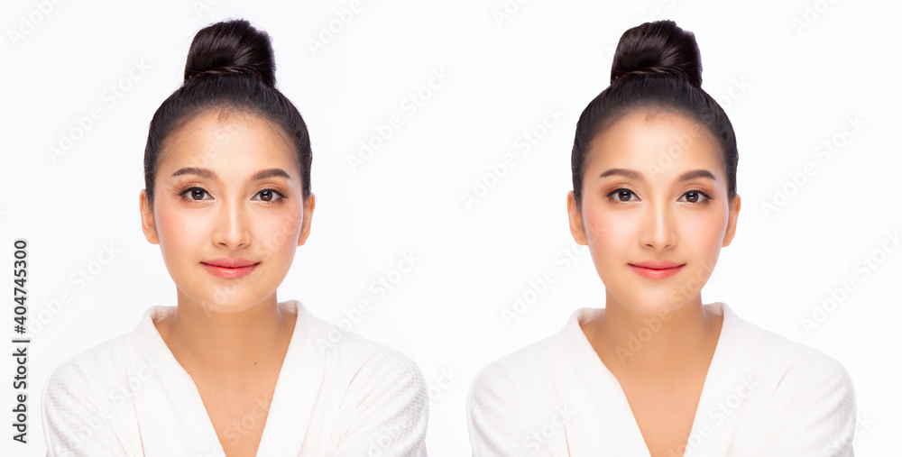 Compare faces before and after when beauty woman get Cosmetic surgery and Plastic surgery Asian girl has V shape face and has beautiful facial skin Plastic Surgery Cosmetic surgery concept Compare faces before and after when beauty woman get Cosmetic surgery and Plastic surgery Asian girl has V shape face and has beautiful facial skin Plastic Surgery Cosmetic surgery concept