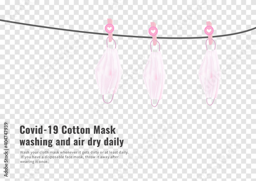 Covid-19 pink medical mask washing and air dry for valentine vector isolated on transparency background ep25 photo