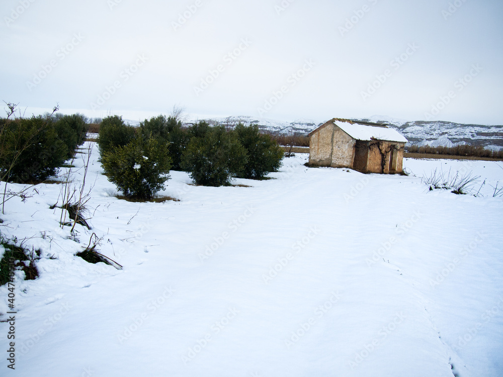 snowy landscape of in zaragoza spain