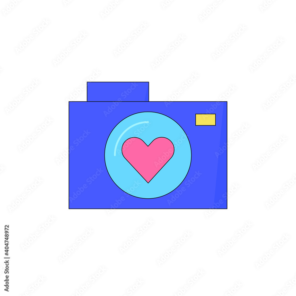 Camera with a heart on a lens. Vector illustration. Isolated on white. Camera with a heart on a lens. Vector illustration. Isolated on white.