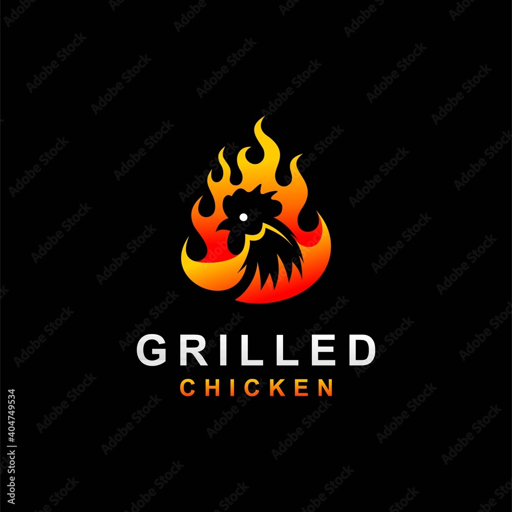 chicken head vector, lettering of grilled chicken chicken head vector, lettering of grilled chicken