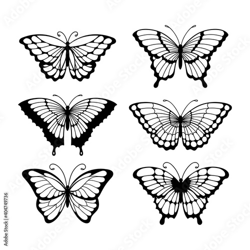 Set of line art butterflies, monochrome illustration butterflies © coz1421