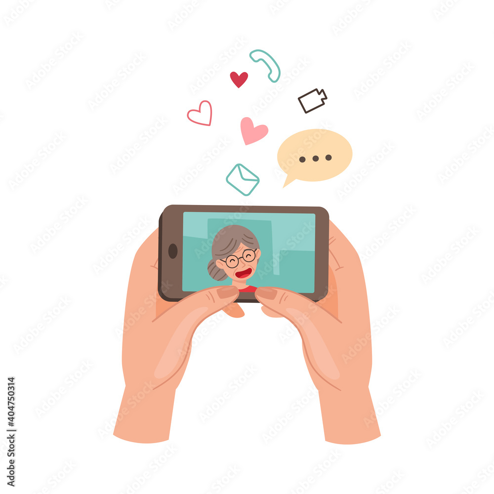 Human Hand with Smartphone Watching Vlog or Video in the Internet Vector Illustration