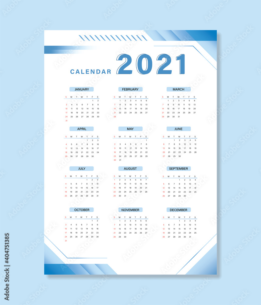 2021 calendar template with blue geometric style 2021 calendar template with blue geometric style