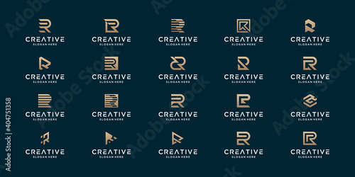 Letter R logo design collection. Abstract golden concept logo vector illustration.