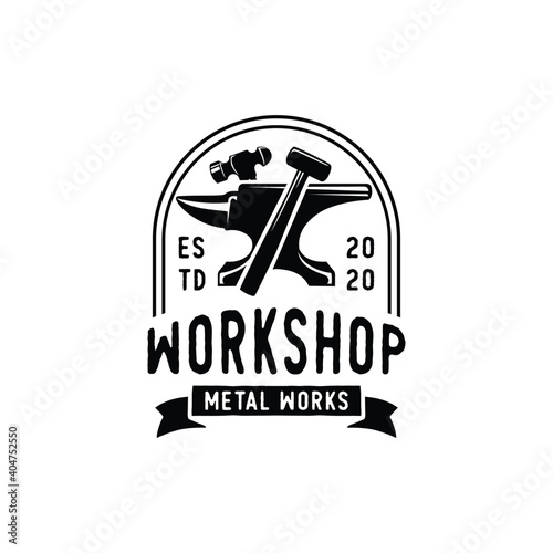 Blacksmith iron anvil foundry vintage logo design