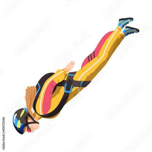 Young Woman Parachutist Streamer Free-falling in the Air with Parachute Bag Vector Illustration