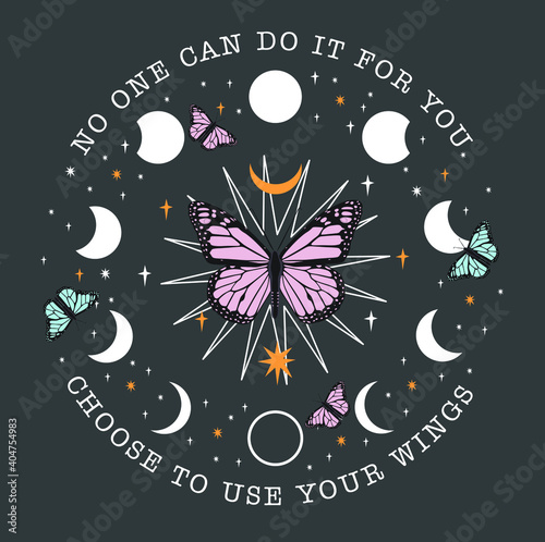 Celestial sun moon butterfly