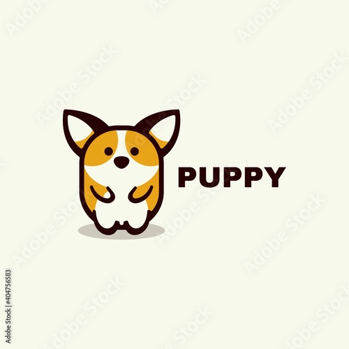 Vector Logo Illustration Puppy Simple Mascot Style.