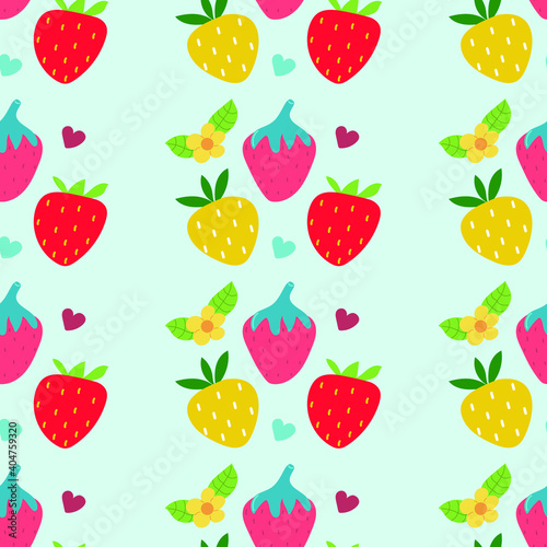 Fototapeta Naklejka Na Ścianę i Meble -  Hand drawn seamless pattern of color strawberry. Flat illustration.