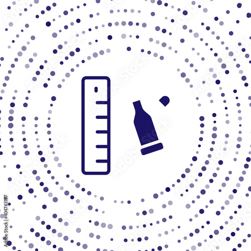 Blue Bullet casing as a piece of evidence placed with forensic ruler for documentation icon isolated on white background. Concept of crime scene. Abstract circle random dots. Vector.