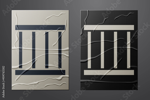 White Prison window icon isolated on crumpled paper background. Paper art style. Vector.