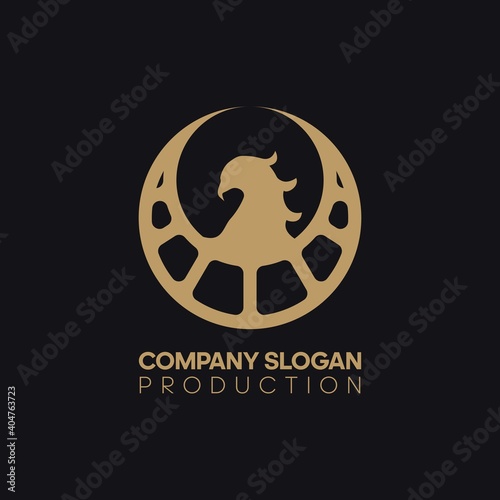 Logo elements: an eagle, a mythological bird "samruk", a moon, a film strip. Vector.