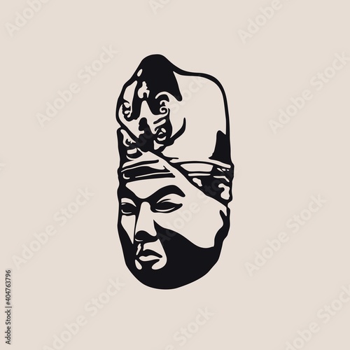 Stone head "Kul Tigin" .AD 684-731. Was a general and a prince of the Second Turkic Khaganate. Vector.