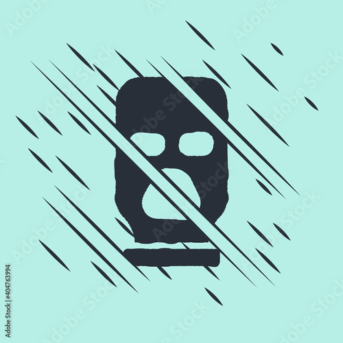 Black Balaclava icon isolated on green background. A piece of clothing for winter sports or a mask for a criminal or a thief. Glitch style. Vector.