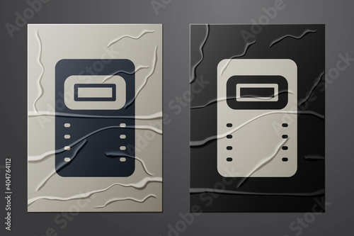 White Police assault shield icon isolated on crumpled paper background. Paper art style. Vector.