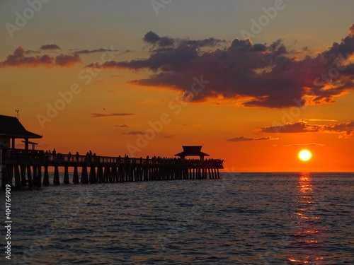 North America, United States, Florida, Collier County, sunset over Naples Pier
