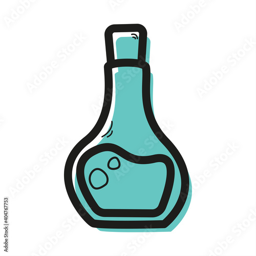 Vector linear color icon in the form of flask with lid and liquid. medicine and pharmacology concept.