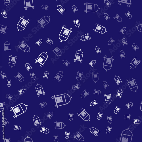 White Hotel luggage cart with suitcase icon isolated seamless pattern on blue background. Traveling baggage sign. Travel luggage icon. Vector.