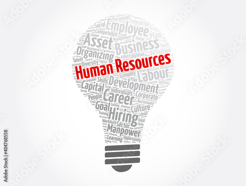 Human Resources light bulb word cloud collage, business concept background