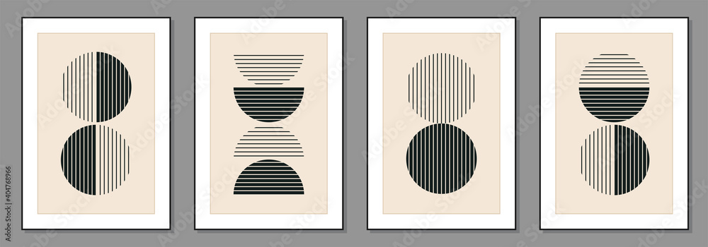 Minimal 20s geometric design poster, vector template with primitive shapes