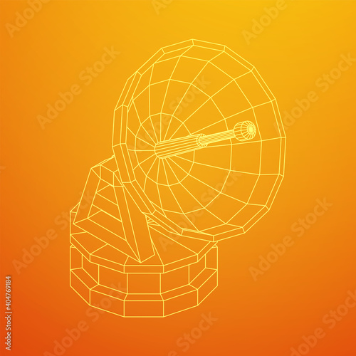 Radar. Directional radio antenna with satellite dish. Astronomy radio telescope . Wireframe low poly mesh vector illustration