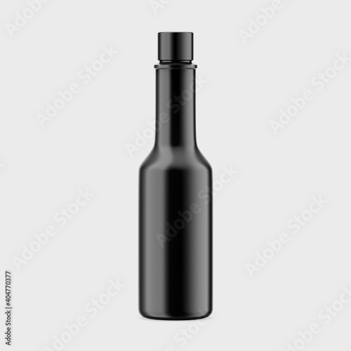 3D rendering, 3D illustration Bottle of spicy, black hot sauce isolated on white background