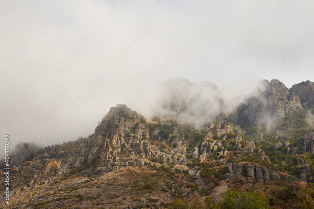 fog in a steep cliff