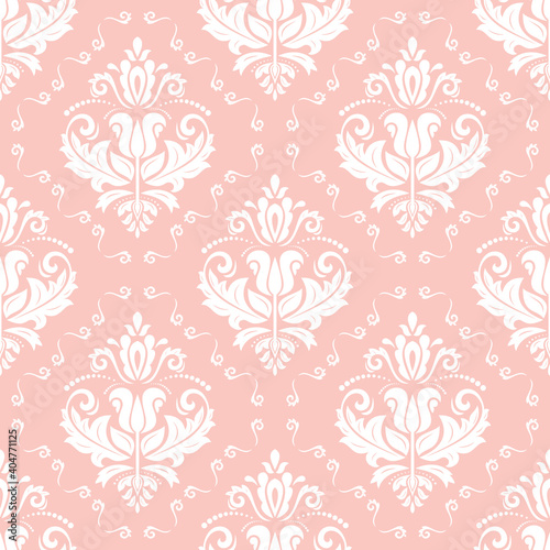 Classic seamless pattern. Damask orient pink and white ornament. Classic vintage background. Orient ornament for fabric  wallpaper and packaging