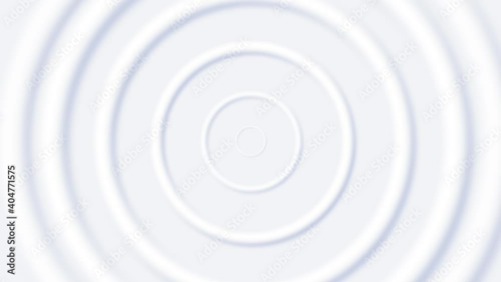 Top view of moving concentric circles, ripple effect. Clean abstract intro background. Liquid surface with waves come from center.