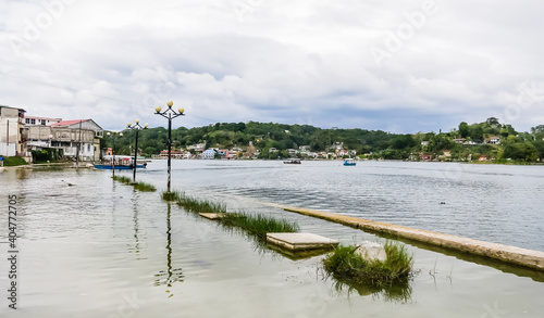 Waterfront street.  Flores, Peten, Guatemal photo