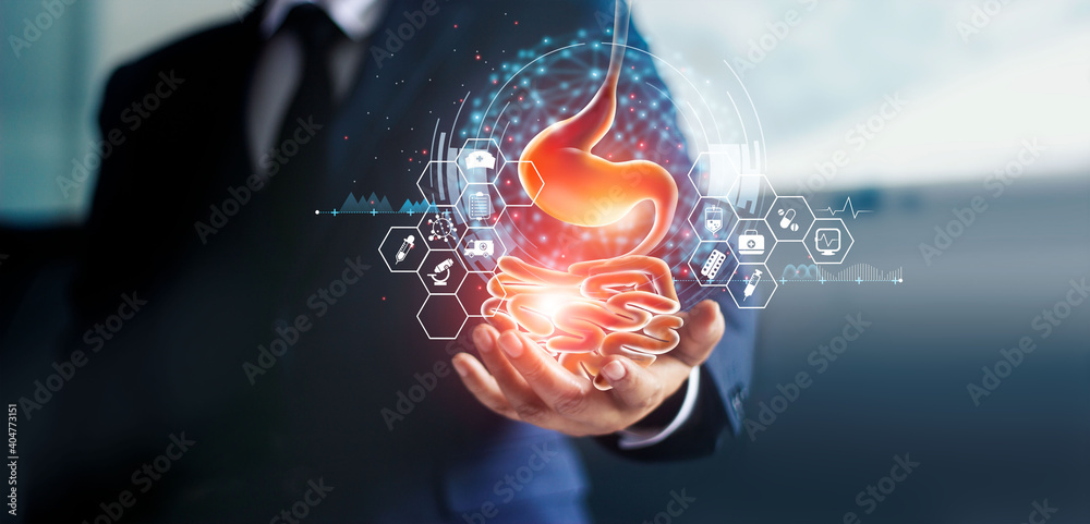 Φωτογραφία Businessman holding stomach in hand and stomach ache from gastritis or GERD (gastroesophageal reflux disease)