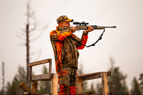 Hunter outdoor in the wilderness during hunting season