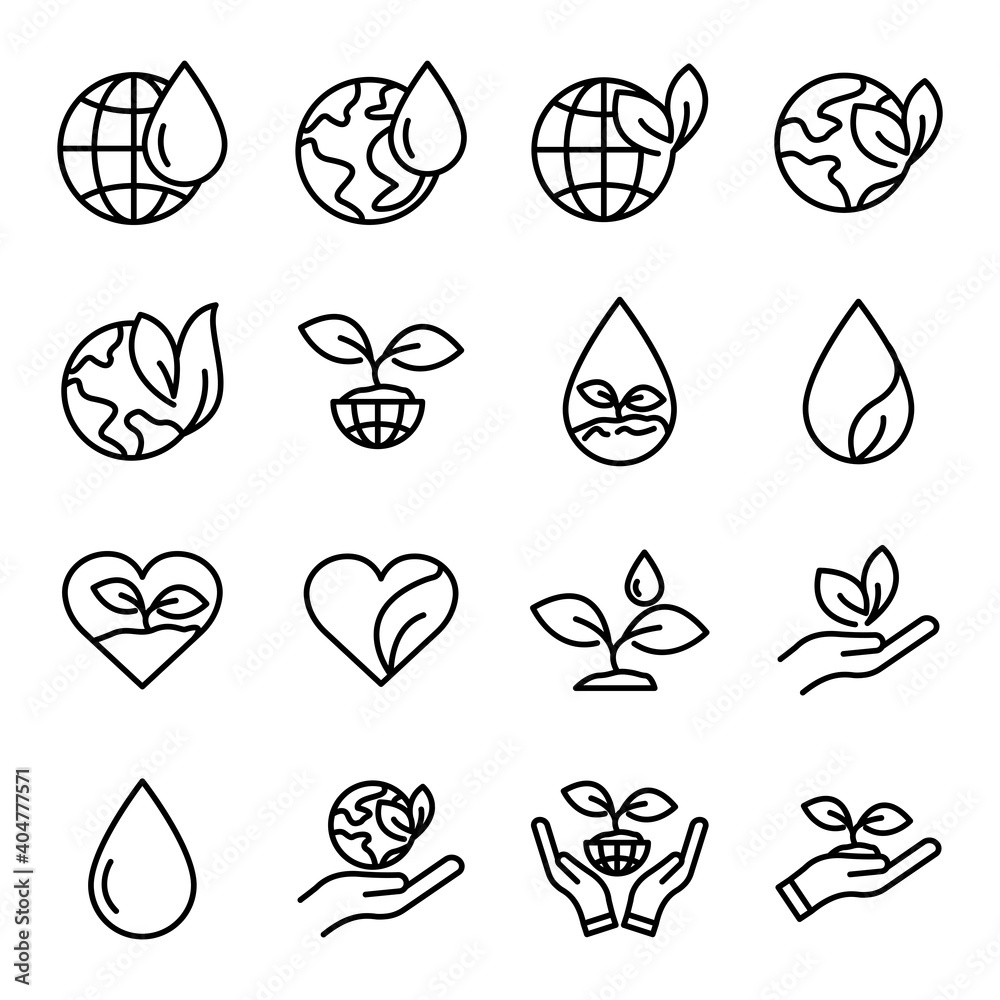 Wetland line icon set, planting trees. simple design editable. Design template vector Wetland line icon set, planting trees. simple design editable. Design template vector
